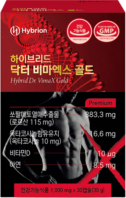 비마엑스 골드 1000mg 남성기능건강 제주도 말태반 쏘팔메토 옥타코사놀 아연 비타민D 전립선 활력, 1박스, 30정