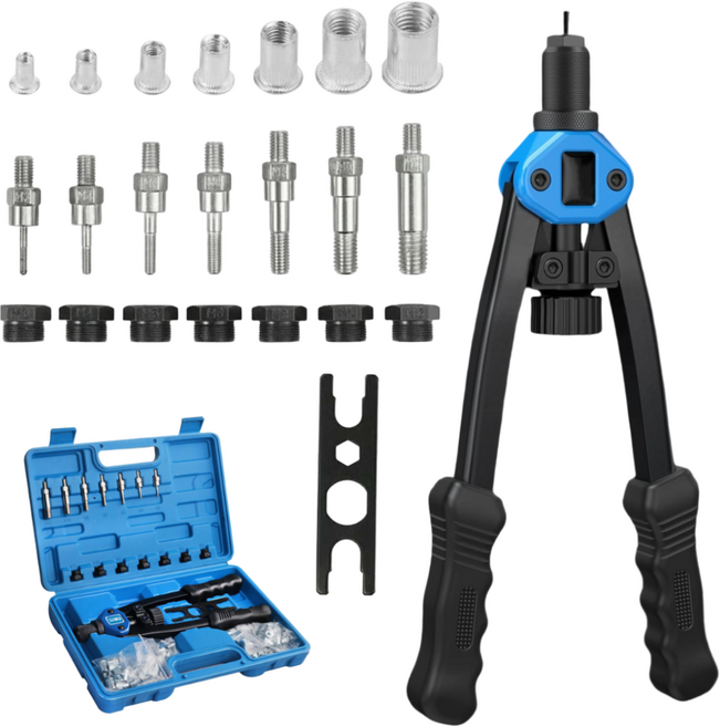 GAPINO 리벳건 세트 팝너트 리벳건 수동 팝너트건 양손 M3-M12 110p 리벳너트포함 세트, 1세트