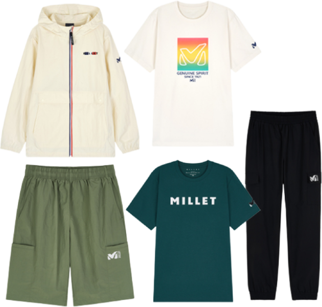 밀레 S/S 키즈성인 후드 바람막이 5종세트 (후드 바람막이+상의2+하의2)