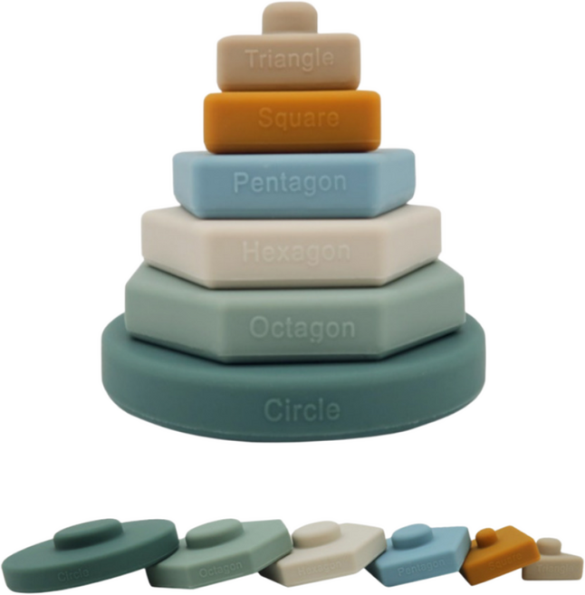 아트릴리 실리콘 도형 탑쌓기 유아용 별모양 컵쌓기 소근육발달 블럭 완구 블록 장난감, 1세트, 파스텔 컬러