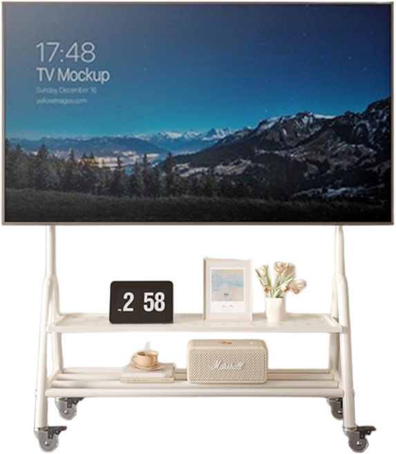 [블링봄] 이동식 TV거치대 추천 40-75인치까지 완벽 호환 감성 스탠드형, 1개, 화이트1단
