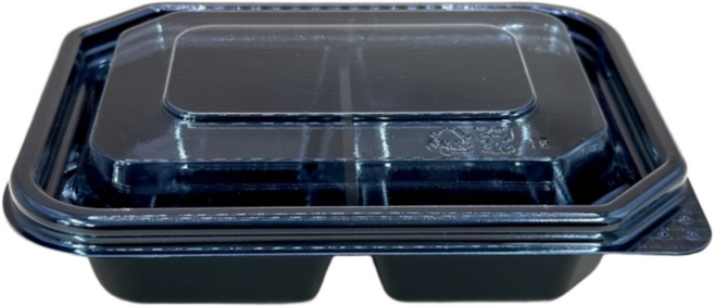 사각반찬2구 반찬소분용기 2칸반찬용기 (지담202-2) 검정 100세트, 검정(돔뚜껑)