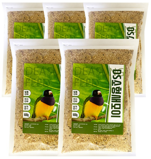 DS소형새모이 새모이 새사료 새먹이 흰치 잉꼬 금화조 카나리아 호금조 십자매, 5개, 600g