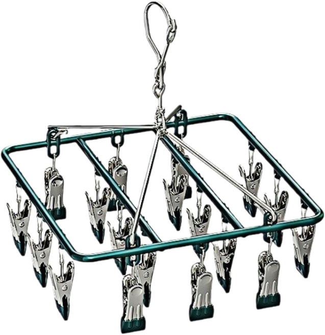 1+1 사각 스텐 양말 건조대 속옷 옷걸이 집게 건조대 18클립, 그린, 2개