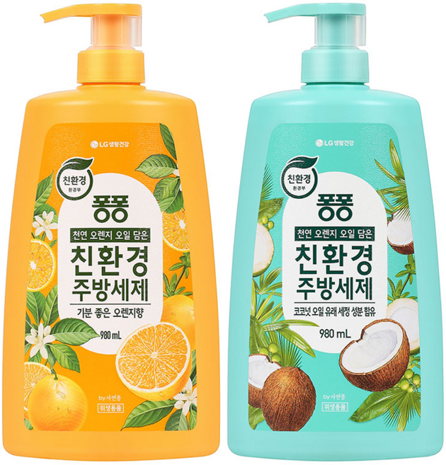퐁퐁 친환경주방세제 오렌지 용기형 980ML + 코코넛 용기형 980ML, 1개