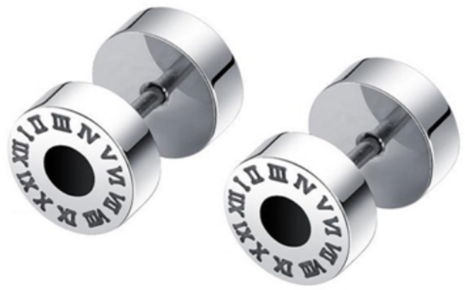 에르모사제이 맨즈 ME010 써지컬 스틸 로마 바벨 원형 실버 남자 피어싱 귀걸이