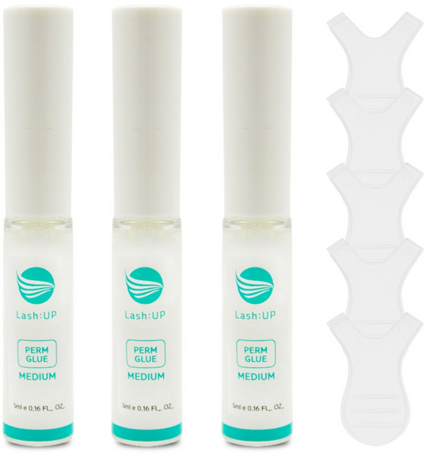 래쉬업 속눈썹 펌 글루 3종 5ml 3개입 Y브러쉬 펌스틱 5개입 구성 셀프속눈썹펌 속눈썹펌롯드 접착제, 미디엄 3개입