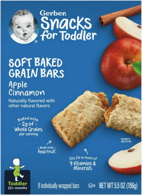 거버 Gerber 토들러 8개입 소프트 베이크 그레인바, 애플 시나몬, 156g, 2개 - 쿠팡