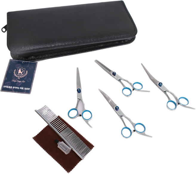 딩동펫 강아지 세이프티 미용가위 세트, 실버, 1세트