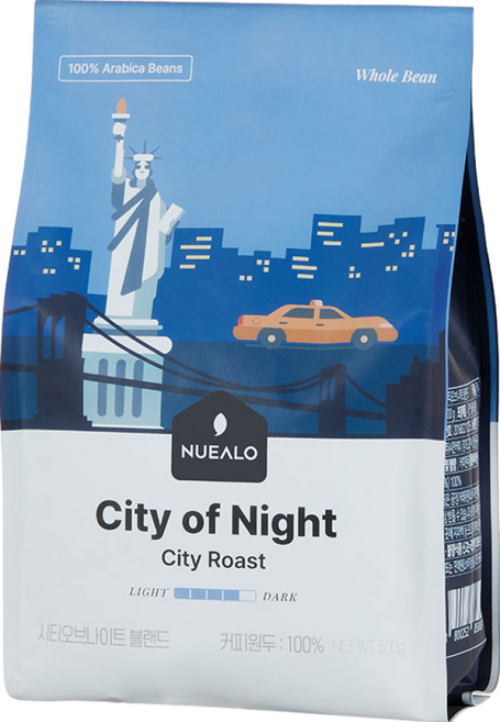 누알로 시티 오브 나이트 블랜드 케냐 콜롬비아 산미없는 원두커피 홀빈(분쇄안함), 1개, 500g