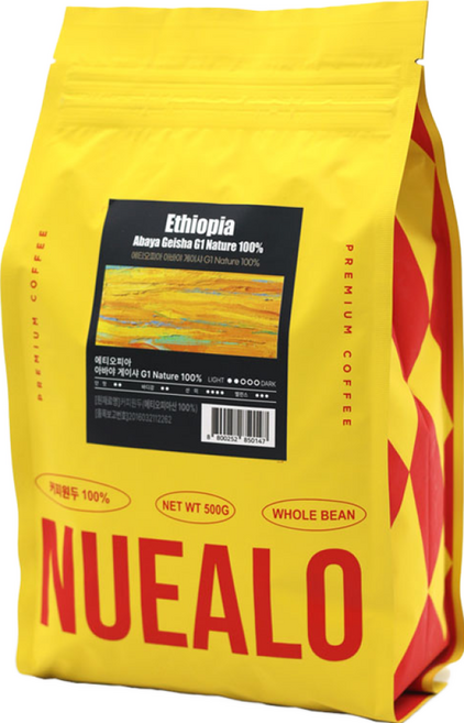 누알로 에티오피아 아바야 게이샤 G1 내추럴, 500g, 1개, 홀빈(분쇄안함)