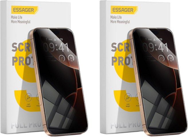 Essager 아이폰 사생활 프라이버시 보호 360도 액정보호 풀커버 강화유리 휴대폰 보호필름 2개입 사방팔방 싹가려주는 사생활보호필름, 2개