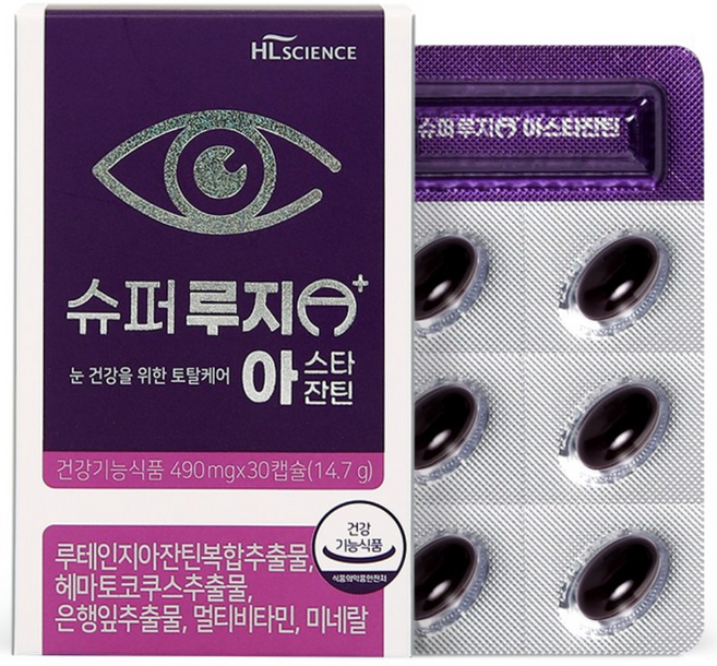 슈퍼루지A+ 아스타잔틴 루테인지아잔틴 은행잎추출물 멀티비타민 30캡슐, 1개, 30정