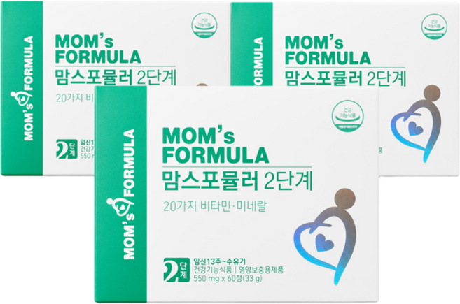 맘스포뮬러 2단계 임산부 수유부 산후 출산후 종합 비타민 철분제 모유수유, 3개, 60정