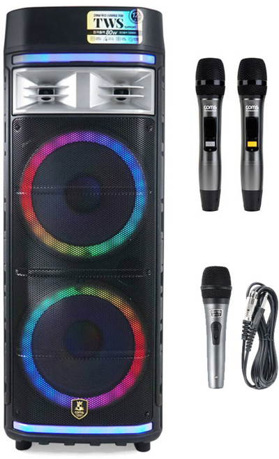 [컴스] 행사용 휴대용 블루투스 앰프 이동식 버스킹 앰프 스피커+무선마이크 노래방 CR500세트, LM501(무선+유선마이크세트)