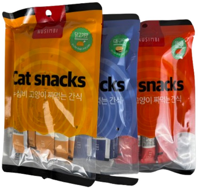 누심비 고양이 짜먹는 간식 길고양이 대용량 15g 3가지맛 90개, 대구맛, 닭고기맛, 연어맛