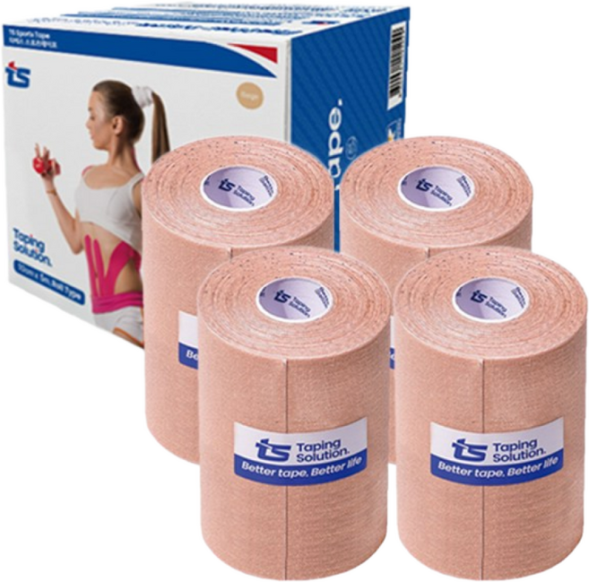 [국내산] 티에스 키네시올로지 스포츠테이프 테이핑 10cm X 5m 베이지 4롤 1박스