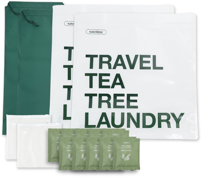 세이브타임 여행용 티트리 세탁 KIT (세탁기 2개+티트리 세제 10개) 캠핑 휴가 휴대용 세탁 간편빨래, 10개, 25ml, 세탁기 2개+ 티트리세제 1개