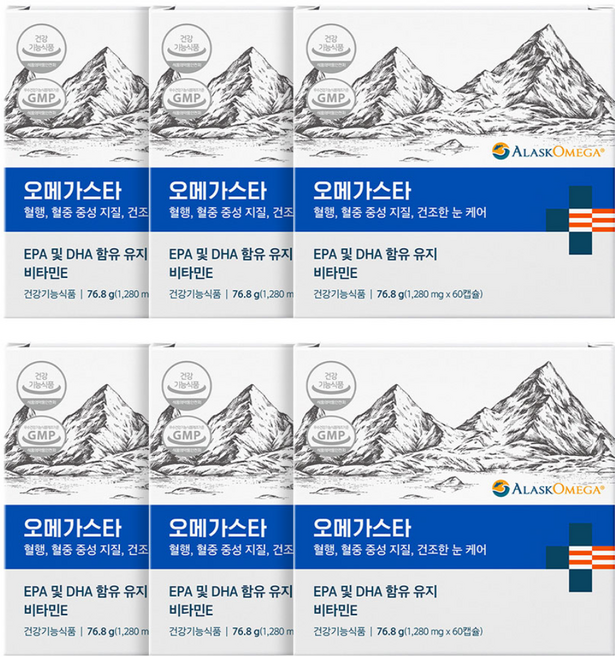 오메가스타 1280mg 순도80% 신선한알래스카 오메가3 비린내 없는 장용성캡슐, 6개, 60정