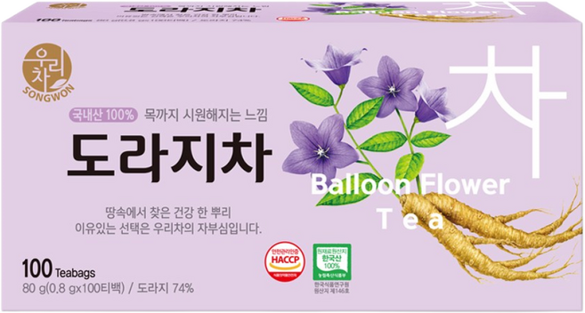 우리차 도라지차, 800mg, 100개입, 1개
