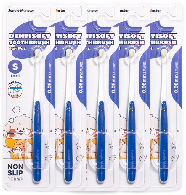 정글몬스터 반려동물 덴티 소프트 극세사모 칫솔 S, 블루, 5개