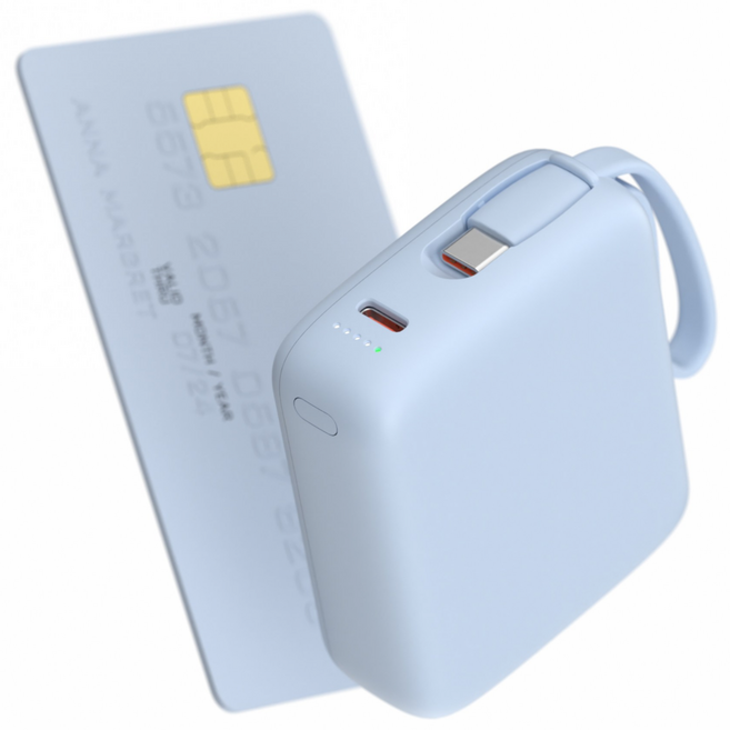 이어맥 울트라 미니 10000mAh PD 22.5W 빌트인 케이블 고속충전 초소형 보조배터리 PBP-001, 스카이