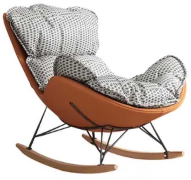 쿠시에 Cushie 포근한 프리미엄 럭셔리 흔들의자 리클라이너 스윙체어 안락의자 북유럽 독서의자 1인쇼파, 1개, 11. 체크 + 오렌지