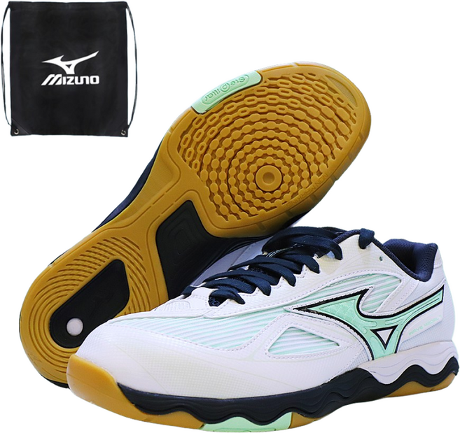 미즈노 인도어화 웨이브 메달 7 와이드 탁구화 (화이트민트살루트) 81GA2415312 + 미즈노 신발주머니