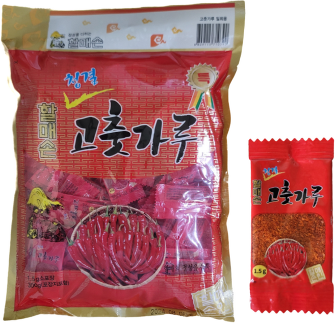 할매손 청결% 일회용 고춧가루(1.5g 소분/일회분포장) 배달 업소용, 1개, 300g