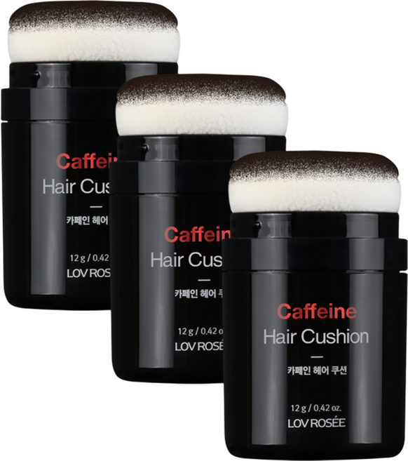 (핫딜/유통기한 25.11.07) 로브로제 카페인 헤어쿠션 12g / 흑채 헤어퍼프, 내추럴블랙(흑갈색), 3개