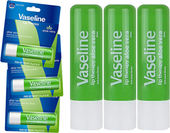 유니레버 바세린 립 테라피 고보습 립밤 3EA -H.C, 알로에베라, 4.8g, 3개