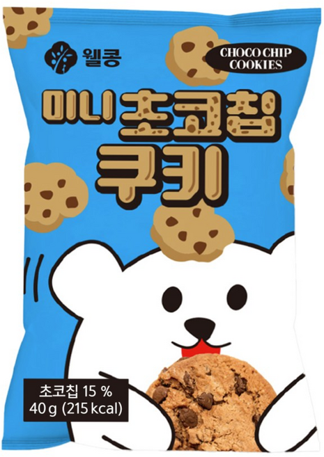 웰콩 프리미엄 순삭 미니초코칩쿠키 세계 No.1 바리칼레보 초코칩 사용해 입에서 살살 녹는 초코칩과 진한 초코맛 쿠키가 일품, 60개, 40g
