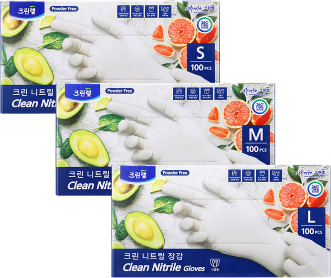 크린랩 니트릴장갑 화이트 100매, L, 4개