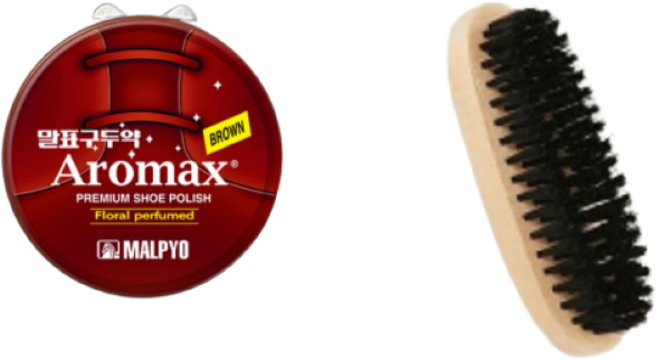 말표 구두약 구두솔 세트 가죽 구두 광택 신발 관리 구두 닦이, 1세트, 갈색+구둣솔