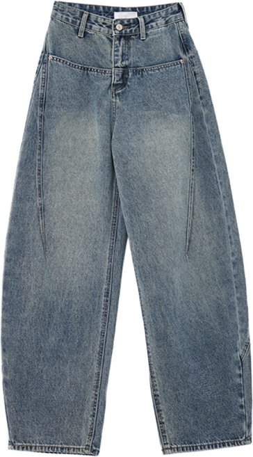 TIMEPURE 여성 커브드 데님 팬츠 루즈핏 와이드 하이웨이스트 디자인 청바지