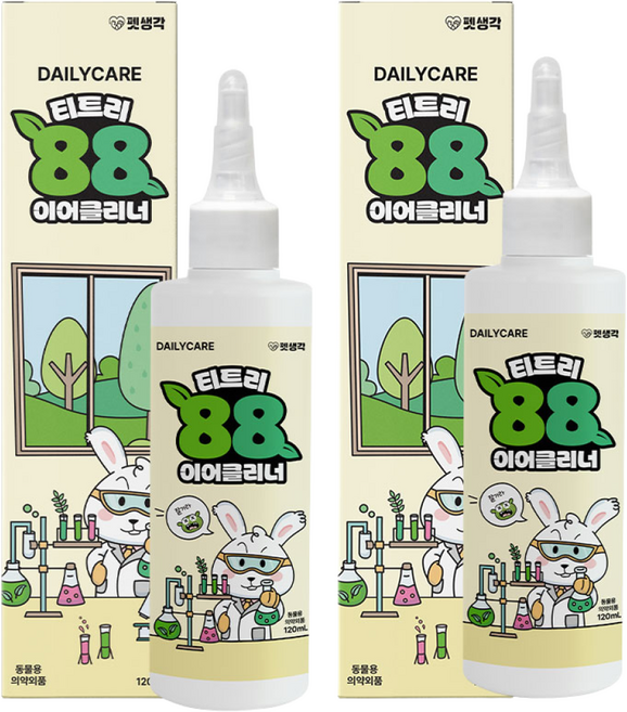 펫생각 천연 저자극 티트리88%함유 애견 강아지 귀세정제 이어클리너 귀청소 청결 귓병 귀염증 외이염 예방, 2개, 120ml