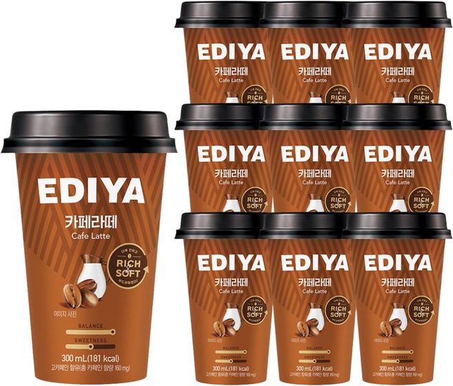 이디야 컵커피 카페라떼, 300ml, 10개