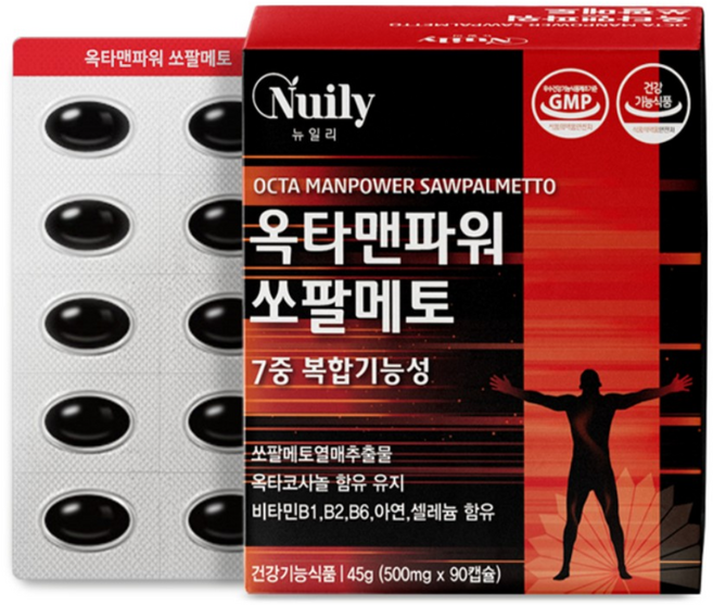 7중 복합 기능 옥타맨 파워 쏘팔메토 500mg 90캡슐 3개월분 중년 남성 전립선 잔뇨 지구력 부모님선물