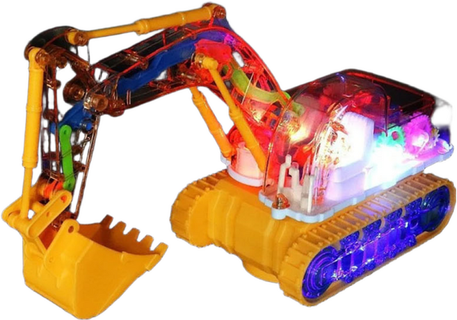 크리스탈 기어 LED 불빛 멜로디 작동완구 장애물 감지 자동 주행 어린이 단체 장난감 선물, 색상랜덤-포크레인, 1개, 상세페이지 참조
