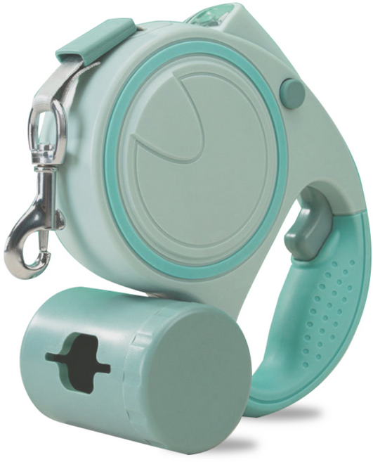디모어 LED 조명 배변봉투 수납 강아지 자동 리드줄, 그린, 1개