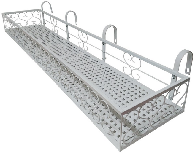 MK 베란다 화분걸이대 고층 난간용 (직각 120 X 25cm) 난간고리4개형, 화이트, 1단