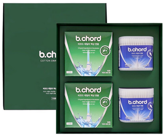 비코드 대용량 면봉 기획세트 (액상100입X2 순면200입X2) 쇼핑백, 1세트, 600개입