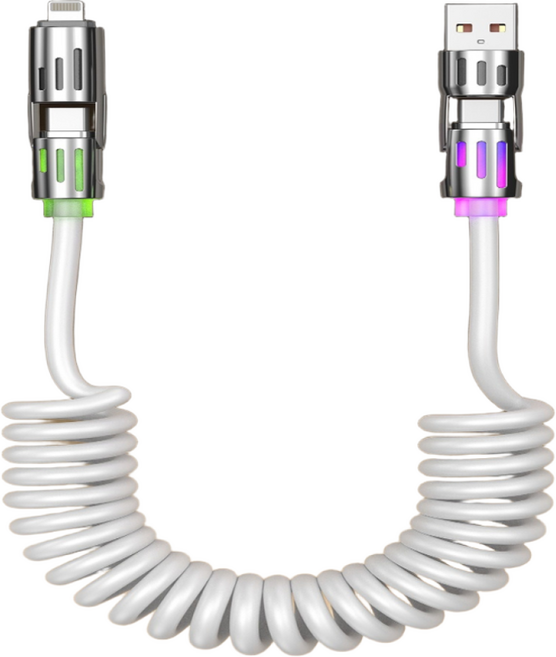 캉쓰 4in1 멀티 고속충전 스프링RGB케이블, 1개, 화이트, 180mm