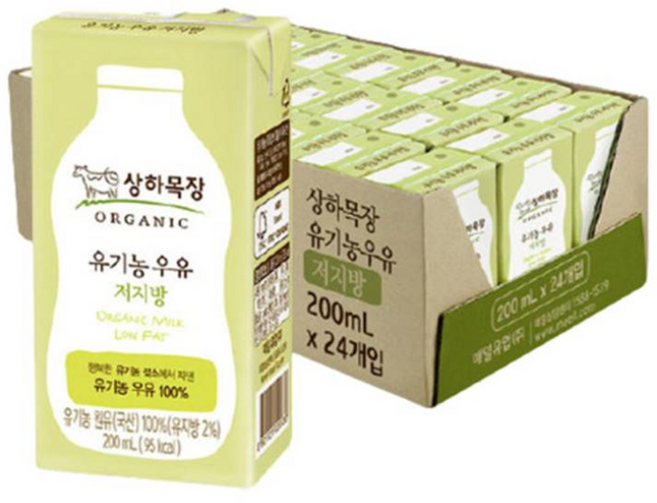 상하목장 유기농 저지방 멸균우유, 200ml, 24개