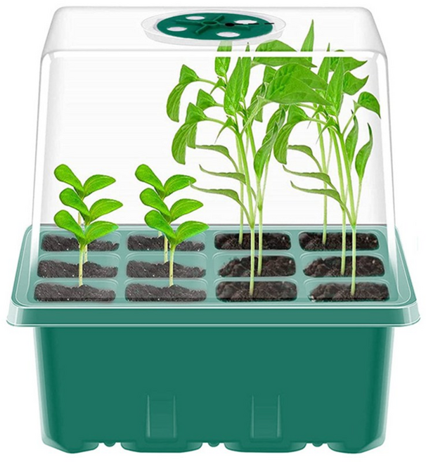 12구높은뚜껑트레이 포트 식물 판 화분 육묘 파종 모종컵 꽃 미니 씨앗 다육이 플라스틱 육묘 재배 농사, 그린, 1개