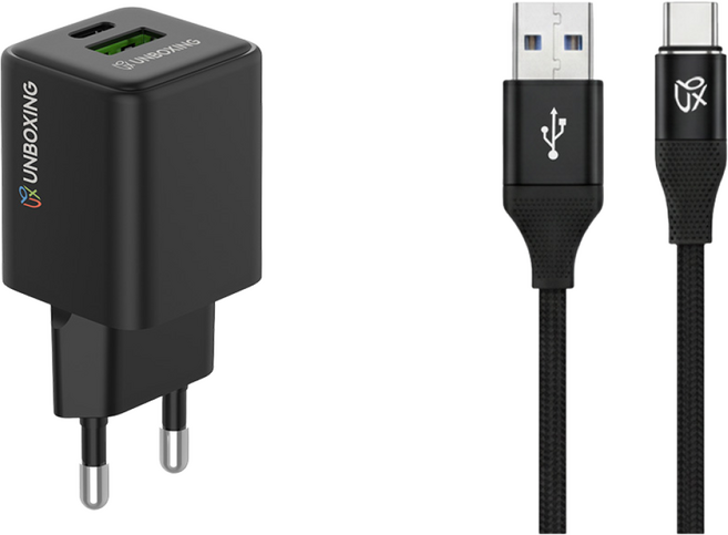 언박싱 듀얼 USB A C타입 33W 초고속충전기 + 브랙스 패브릭 C타입케이블, 1개, 블랙, 2m