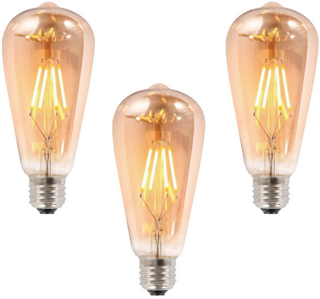 알라딘라이팅 에디슨 전구 ST-64 E26 3개입 LED 램프 2000K 2200K 전구색, 3개