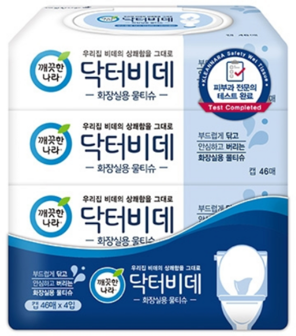 깨끗한나라 닥터비데 물티슈46매 4개입, 100g, 46매, 4개