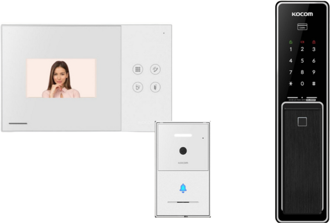 [코콤비디오폰 도어락 SET 상품1] XCV-YO43 [4.3인치 아날로그비디오폰 + 푸쉬풀지문도어락]-자가설치