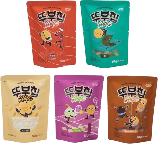 고소하고 담백 달콤한 두부스낵 5종 혼합칩 50g /스낵 과자 쿠키 크래커 두부과자 두부칩 간식, 40개